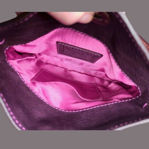 Vintage COACH Y2k Bag in Fuchsia Pink and Purple Nubuck Leather with turnlock - Picture 5 of 9